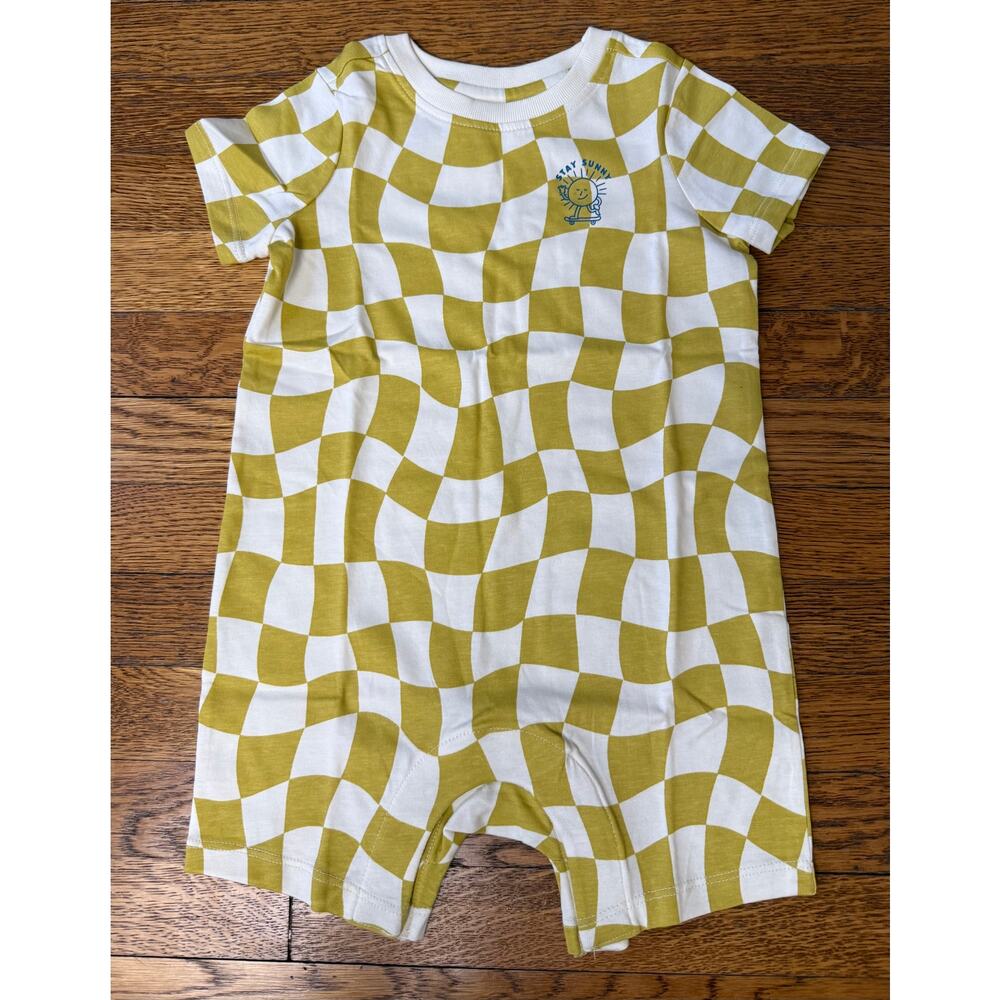 Hanna Andersson Yellow and White Checker One-Piece Shortie Romper in 2T
